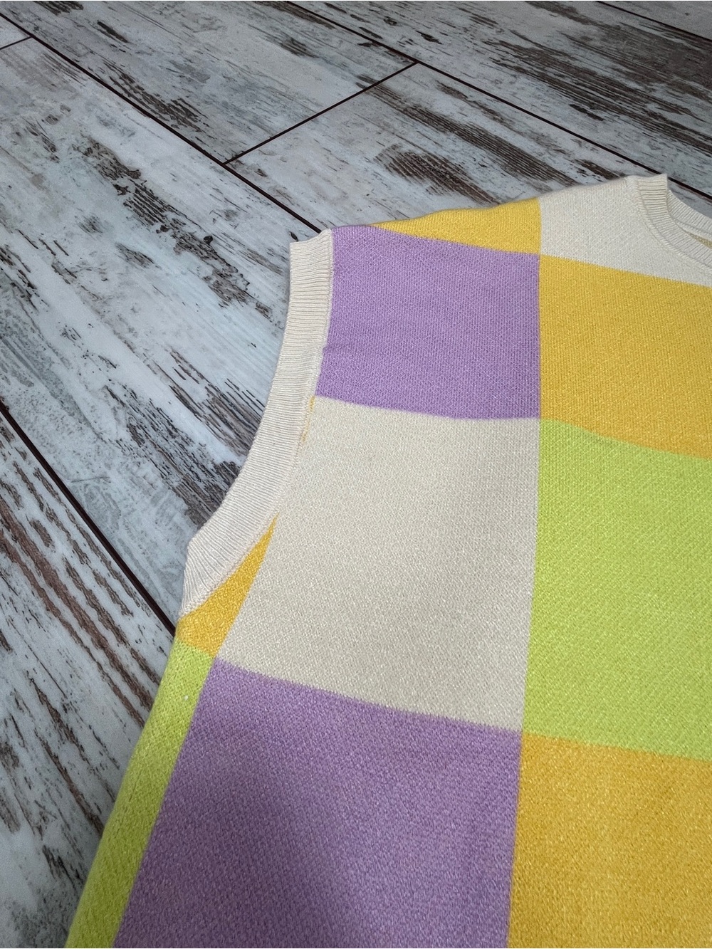 Pastel Checkerboard Knit Sweater Vest Womens Small Lavender Lime Yellow NWOT - Picture 7 of 8
